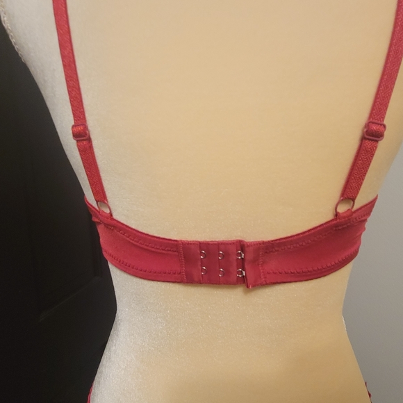 Dainafang Deep Red with Satin Lace and Fine Silver Stitching Bra and Panty set - Picture 10 of 13